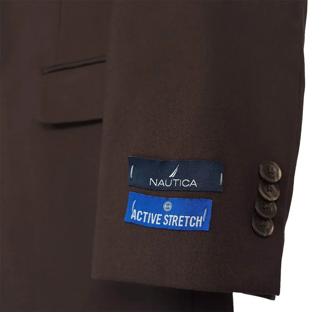 Nautica Mens Modern Fit 2 Piece Suit 40S 34W Brown Solid Stretch NWT